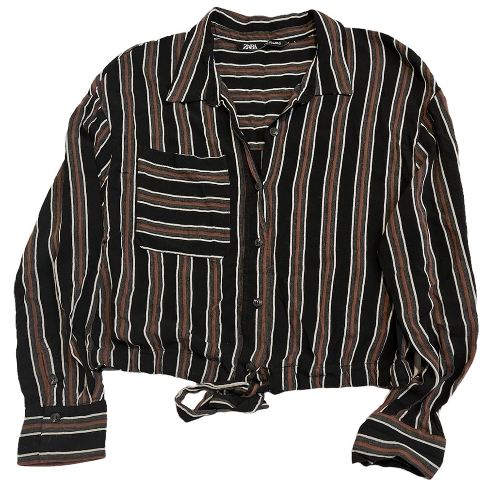 Zara Cropped button-down Striped top. Size L. EUC